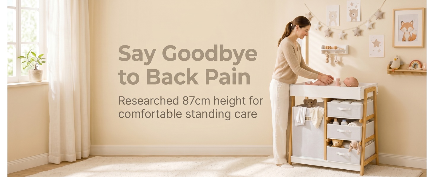Text reads 'Say Goodbye to Back Pain with our special orthopedic posture corrector comfortable standing care'. Interior home setting showing furniture and decor.