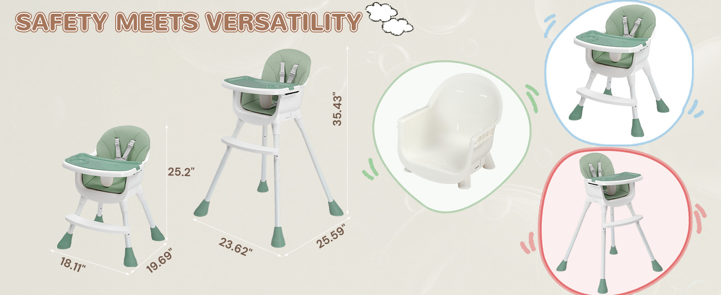 Text reads 'SAFETY MEETS VERSATILITY'. Instructional diagram showing various mounting configurations and uses for the speakers on tripods and stands.