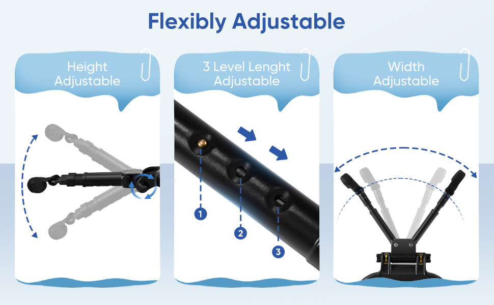 Wheeled stroller board with adjustable handlebar, comfortable seat, anti-slip design, and 360-degree wheels. Features soft velcro attachment, safety lock, and product details diagram.
