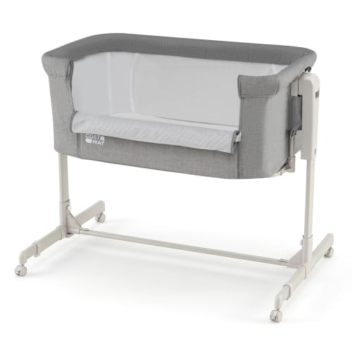 Height-Adjustable Bassinet Crib (Grey) | Bedside Crib with 4 Castors