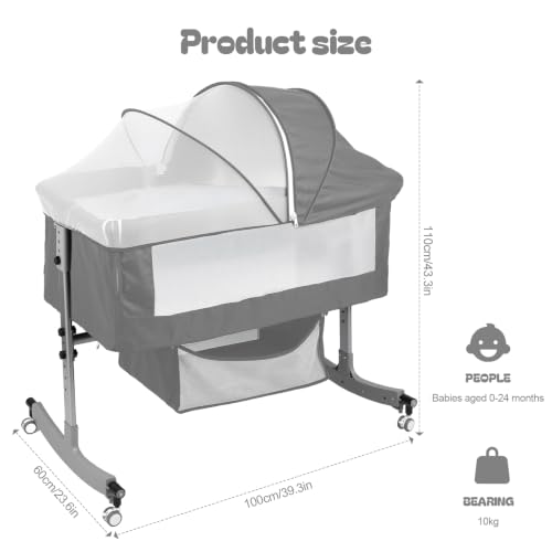 6 Levels Adjustable Bedside Bed for Baby with Wheels