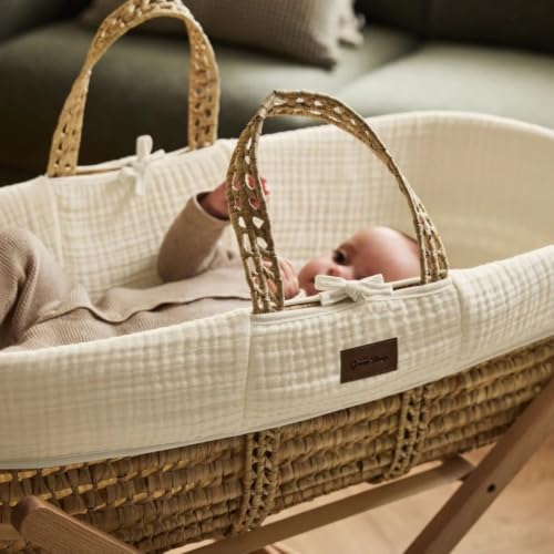 Palm Leaf Carrycot and Walnut Rocking Wood Stand