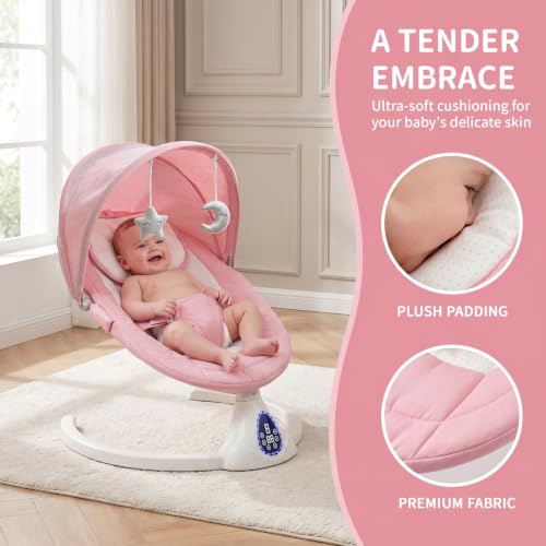 Soft Seat| Bluetooth Sturdy Baby Rocker for 0-6 Months| Less Arm Strain (Pink)
