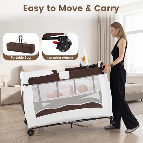 Folding Infant Playard from Newborn (White + Brown)