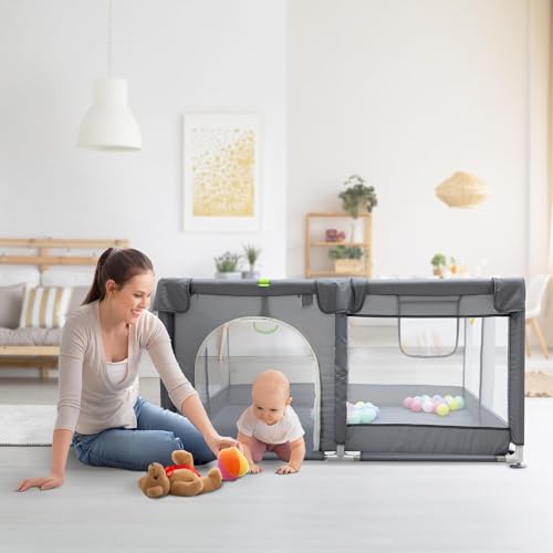 Extra Large Play Yard for Babies (127x127x65cm) (Grey)