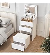 DEZAGCE Vanity Set with Mirror and Cushioned Stool, Dressing Table with LED Lighting Mirror, Make...