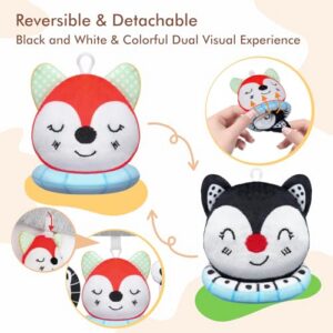 3pcs Reversible Animal Plushie 3-Inch Two-Sided Flip Plush Toy in Black and White & Colorful Design