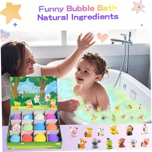 2 Inch Bath Bombs with Cute Animal Toys Child-Safe Fizzy Colorful Bubble Bathroom Supplies Gree