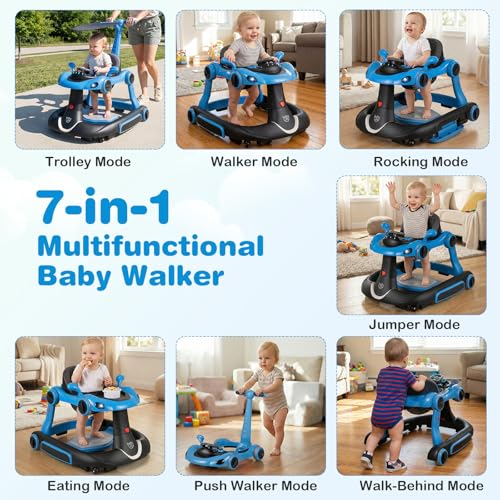 Portable Push Along Walkers (Blue) | with Canopy