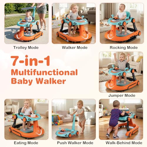 Portable Push Along Walkers (Orange) | with Canopy