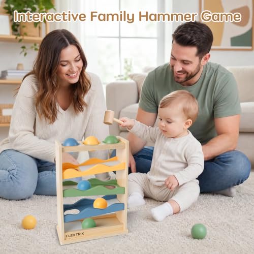 Wooden Hammer Ball Toy for 1 Year Old Boys & Girls | Montessori Early Development Toy with Cause & Effect Learning