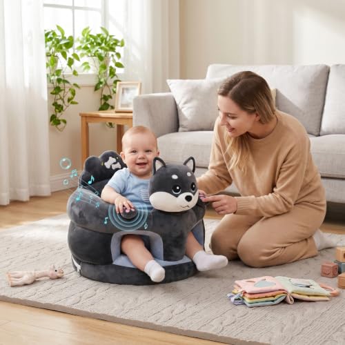 Gray Husky Plush Baby Sit up Chair - Ergonomic Infant for Sitting 3-12 Months