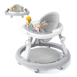 Foldable Round Shape Walker Height Adjustable Anti-Rollover Push Along Walkers with Music Center
