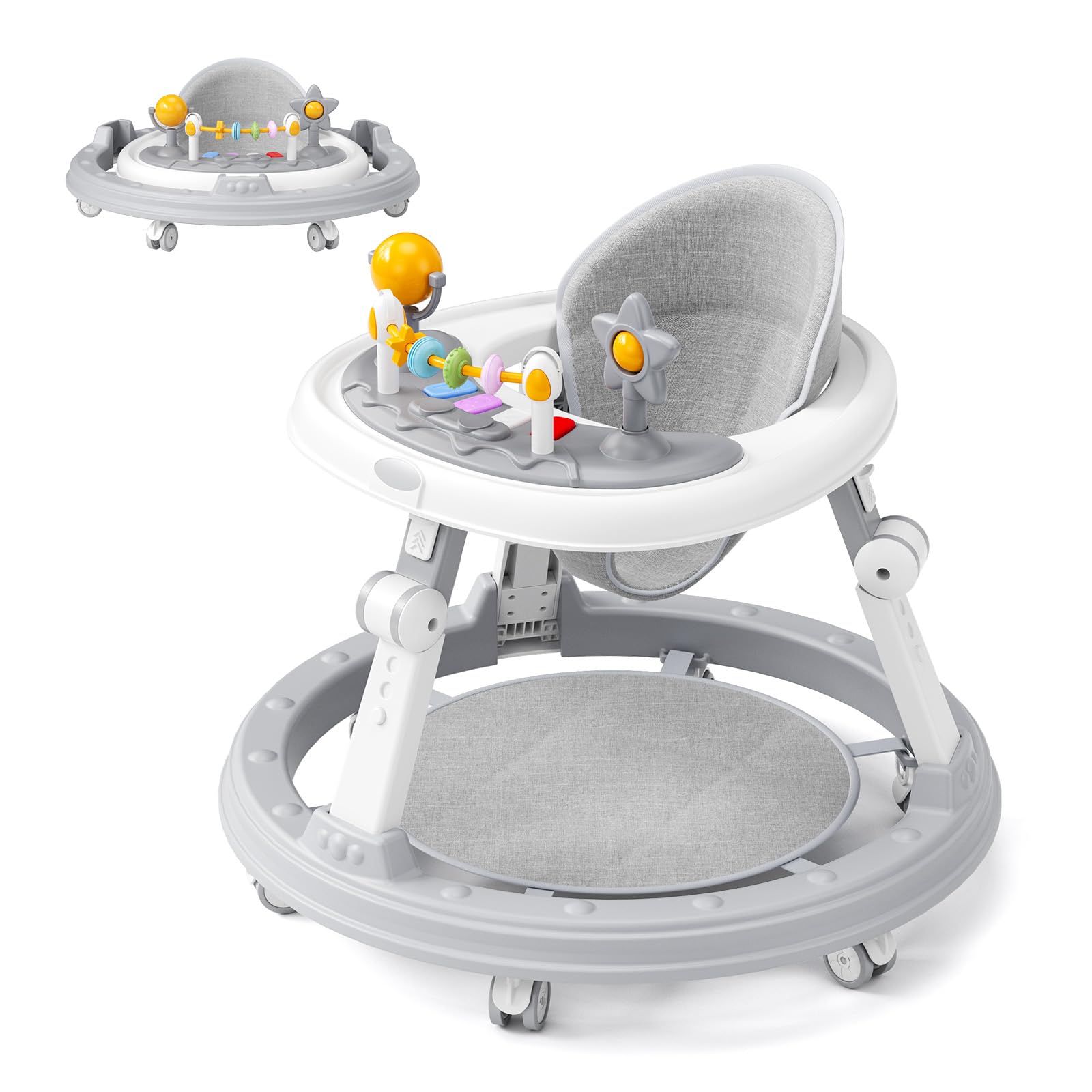 Foldable Round Shape Walker Height Adjustable Anti-Rollover Push Along Walkers with Music Center