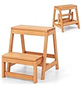 Maxmass 2 Tiers Wooden Step Stool, Folding Ladder Stool, Plant Display Shelf, Portable Adults Kid...