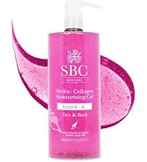 Text reads 'SBC SKINCARE' with Union Jack-inspired design elements, shown in white against teal green background in various logo arrangements.