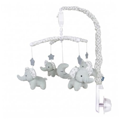 Sound & Sensory Baby Cot Mobile with Wind-Up Music Box Rotating Elephant Plush Toys for Newborns Boys Girls