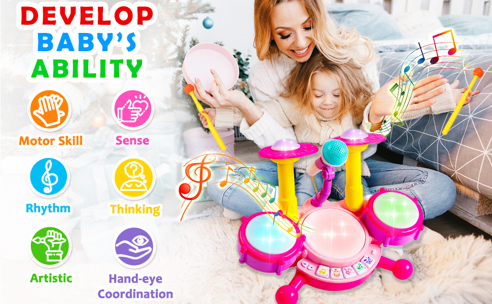 musical toys for toddlers 1-3 drums microphone