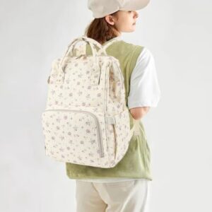 Women Large Nappy Bags for Mom (Beige Corduroy Flowers Purple)