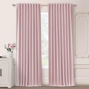 Back Tab Pleated Light Pink Thermal Insulated Darkening Window Noise Reducing Curtains for Bedroom Living Room