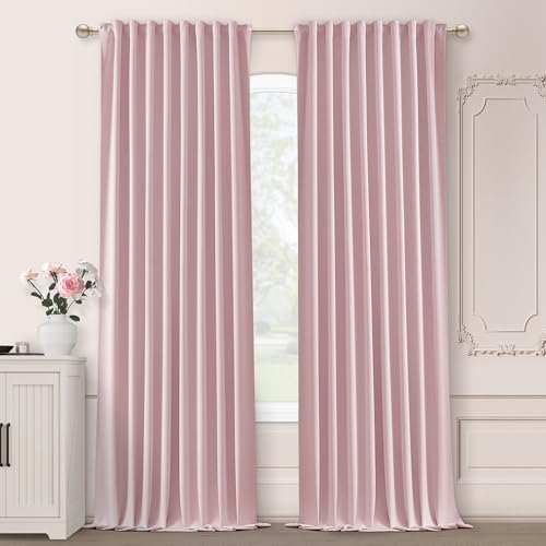 Back Tab Pleated Light Pink Thermal Insulated Darkening Window Noise Reducing Curtains for Bedroom Living Room