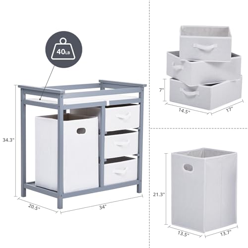 Laundry Hamper & 3 Drawer Baskets Storage Organizer for Nursery Clothes