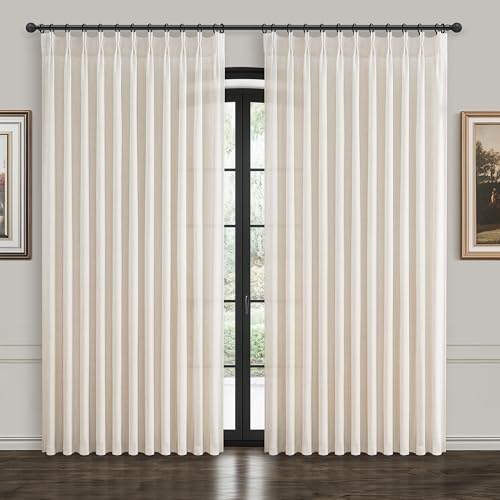 Pinch Pleated Light Filtering Farmhouse Nursery Room Curtain 100 x 84 Large Window Track System Semi Through Drapes