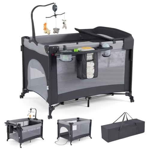Portable Baby Crib Bassinet (Black) | with Diaper Changing Table