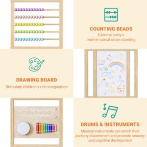 160x160x61cm Wooden Foldable Playpen for Babies and Toddlers | with Musical Toys and Door