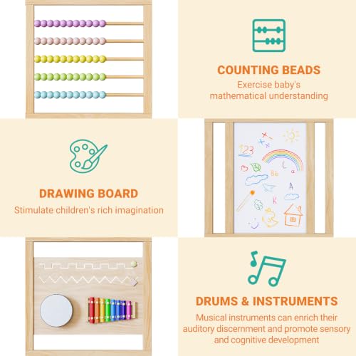 160x160x61cm Wooden Foldable Playpen for Babies and Toddlers | with Musical Toys and Door