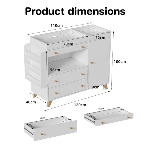 White                                                          Modern changing unit with spacious removable tabletop
