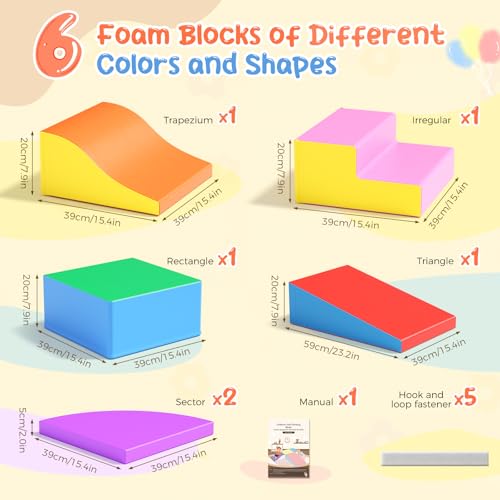 Large Foam Climbing Blocks for Climb & Crawl                                                          Indoor Climb Crawl Play Equipment with Step & Slide