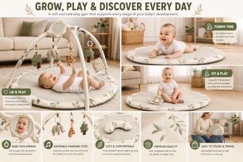 Baby Tummy Time Mat with Mirror & Support Pillow
