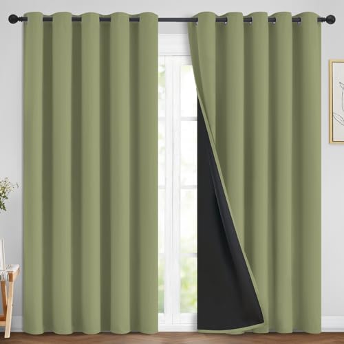 2 Thick Layers Grommet Top Thermal Insulated Drapes with Black Liner for Living Room