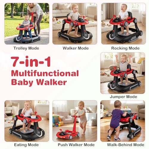 Portable Push Along Walkers (Red+Black) | with Canopy