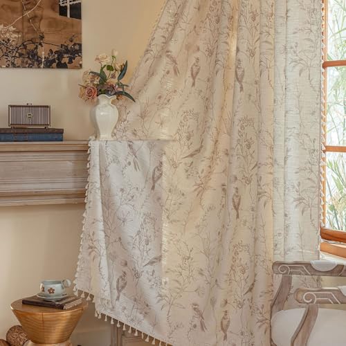 Floral Curtains Beige with Garden Birds