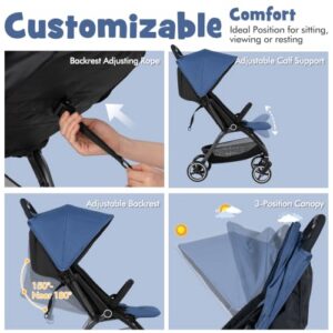 Foldable Infant Pushchair with Adjustable Backrest & Canopy