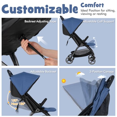 Foldable Infant Pushchair with Adjustable Backrest & Canopy