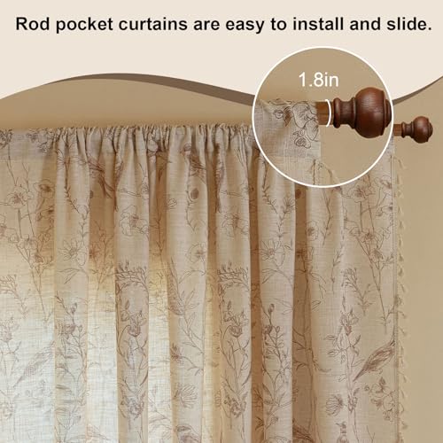 Rod Pocket Vintage French Country Window Curtain Set 2 Panels for Kitchen