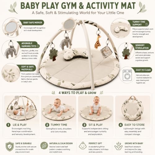 Soft Padded Infant Playmat with Hanging Sensory Toys