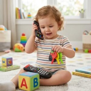 TV Remote & Car Key Toy with Lights & Sounds | Educational Role Play Toy for Toddlers 12+ Months