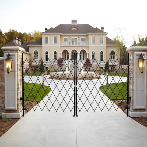 61" H x 122" W Heavy-Duty Steel Single Folding Door                                                          360° Rolling Wheels & Lockable Scissor Expandable Barrier Barricade Gate for Backyard Garden Driveway