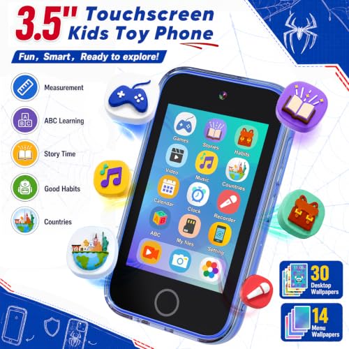 3.5'' Touchscreen Spider Toy Phone for Kids Age 3-8                                                          Learning Travel Toys with Dual Cameras&Puzzle Games&MP3 Player