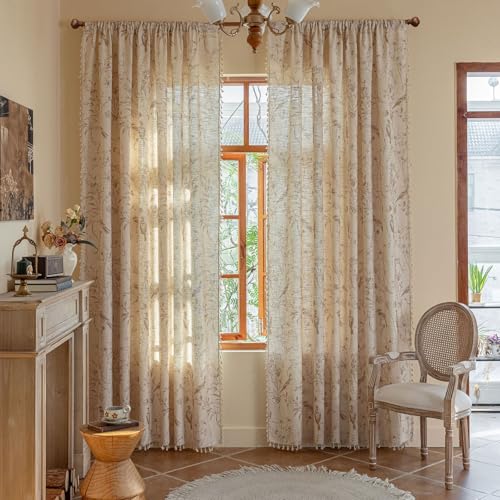Farmhouse Birds Drapes 96 Inches Length Semi Sheer