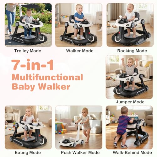 Portable Push Along Walkers (Black) | with Canopy