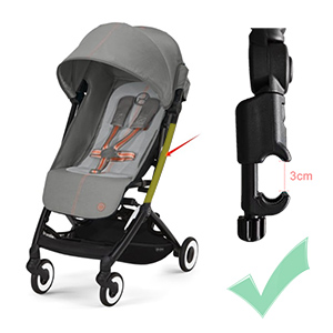 Black U-shaped stroller handle attachment with adjustable length of 40-50cm, featuring connectors on both ends and a green checkmark.