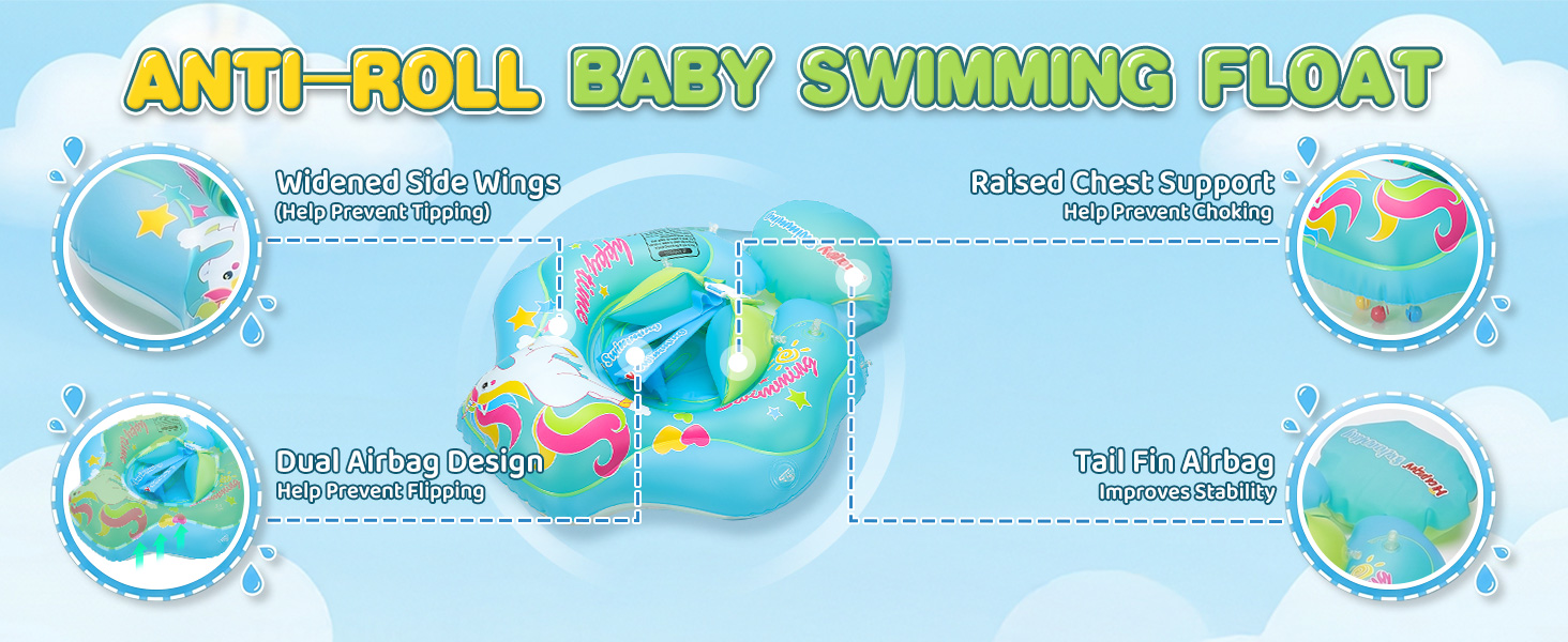 Text reads 'BABY SUNSHADE CANOPY'. Inflatable pool float canopy with green and blue coloring, featuring sun protection for infants and toddlers in water.