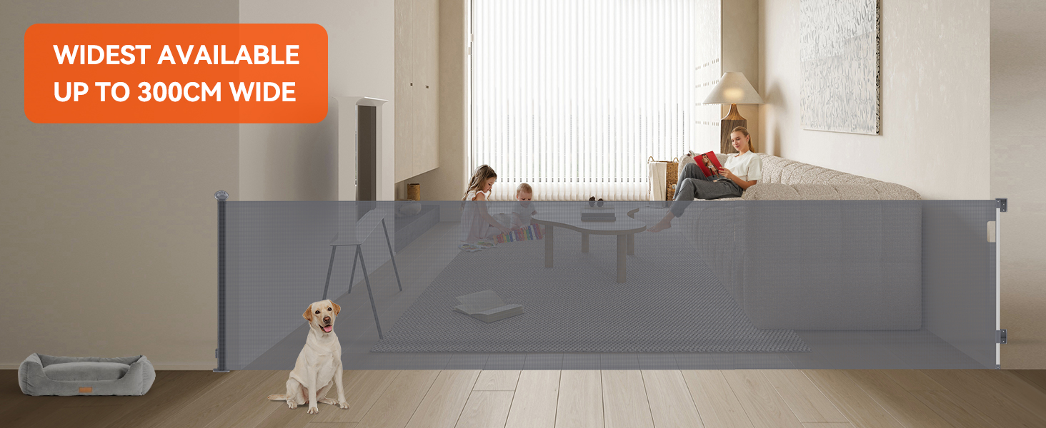 a family sitting in a living room with a dog and a table.