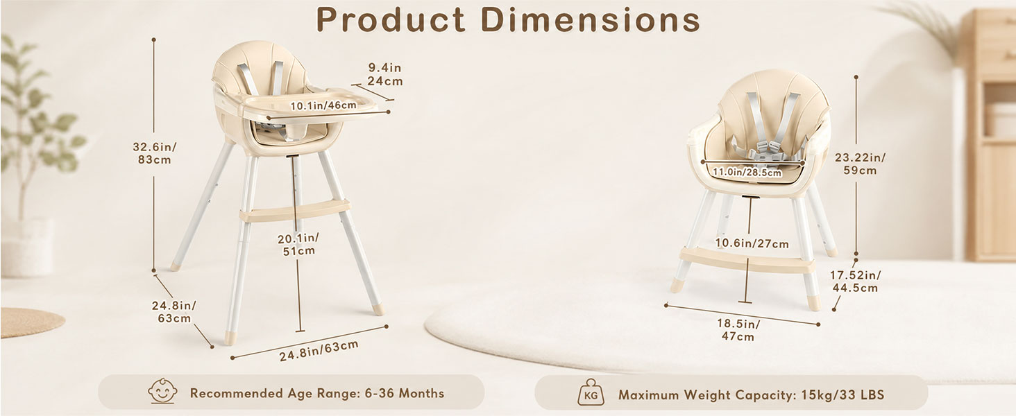 Text reads 'ONE CHAIR, FOUR FORMS'. Four product photographs showing the same wooden chair in different configurations and uses across various room settings.
