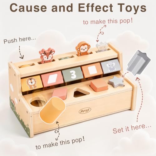 Wooden Pop Up Toys                                                          Animal Cause and Effect Toys Shape Sorter Colour Sorting Toys for Toddlers
